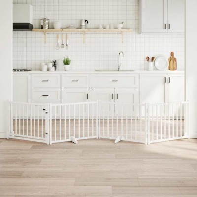 vidaXL Poartă c&amp;acirc;ini pliabilă cu ușă 4 panouri, alb, 320 cm, lemn brad 352281 foto