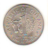 SV * Guyana ONE DOLLAR / 1 DOLAR 1970 * FAO * PROCLAMAREA REPUBLICII UNC, Africa, Nichel