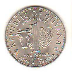 SV * Guyana ONE DOLLAR / 1 DOLAR 1970 * FAO * PROCLAMAREA REPUBLICII UNC foto