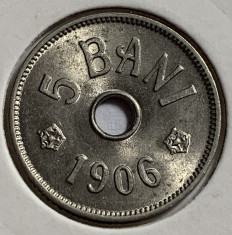 5 Bani 1906 J, Cu-Ni, Romania, UNC, Luciu de batere foto
