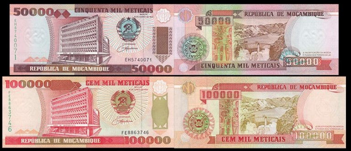 SV * Mozambic / Mosambique * LOT 50000 + 100000 METICAIS 1993 UNC