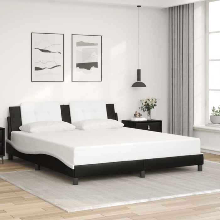 Cadru de pat cu tăblie negru și alb 180x200cm piele artificială