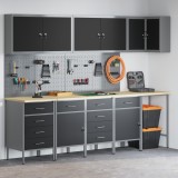 vidaXL Set dulap lucru &amp; panou c&acirc;rlige, 12 piese, negru, MDF &amp; metal