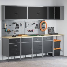 vidaXL Set dulap lucru &amp;amp; panou c&amp;acirc;rlige, 12 piese, negru, MDF &amp;amp; metal foto