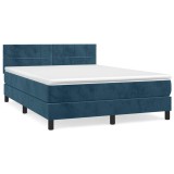 Cumpara ieftin Pat box spring cu saltea, albastru inchis, 140x200 cm, catifea
