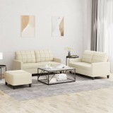VidaXL Set de canapele cu perne, 3 piese, crem, piele ecologică