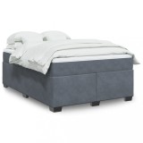 Gossi pat box spring cu saltea, gri inchis, 140x200 cm, catifea