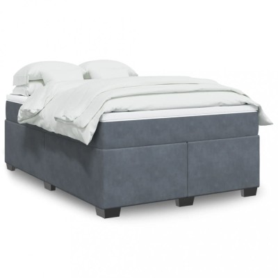 Gossi pat box spring cu saltea, gri inchis, 140x200 cm, catifea foto