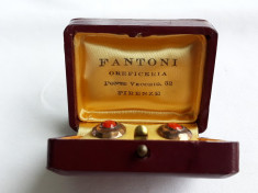 CERCEI argint auriti cu CARNEOL vechi FANTONI FIRENZE in cutie ORIGINALA unicat foto