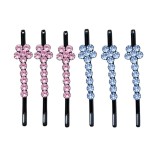 Cumpara ieftin Clame par albastru deschis si roz 5 x 1 cm cu pietre artificiale, set 6, 3 albastru deschis si 3 roz, model floral pentru coc, suvite si coafuri