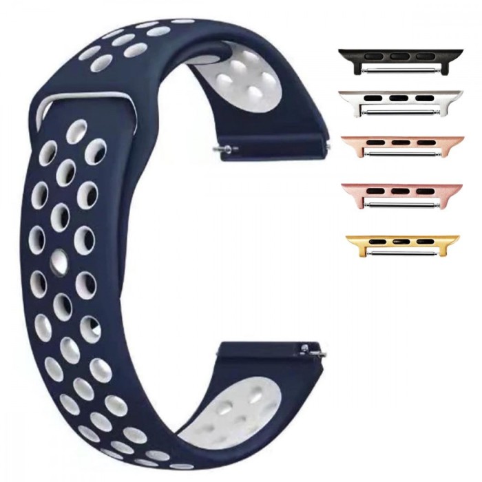 Curea silicon, compatibila Apple Watch 10, 42mm, Albastru/Alb