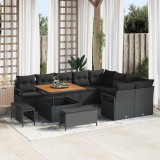 VidaXL Set de canapele pentru grădină, 12 piese, cu perne, rattan poly negru, din lemn de acacia