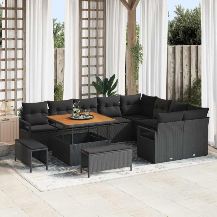 vidaXL Set de canapele pentru grădină 12 pcs Negru 100 x 100 x 71 cm 3364504