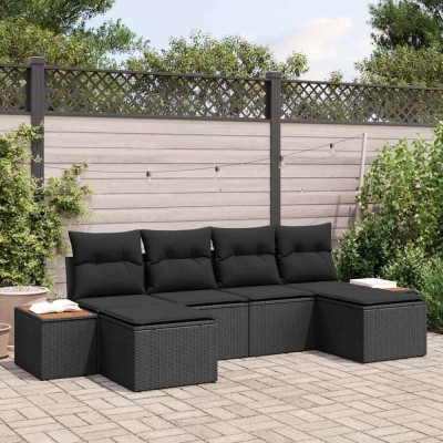 vidaXL Set de canapele pentru grădină 6 pcs Negru 184 x 62 x 85 cm foto