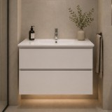 Set mobilier baie BELO cu lavoar si 2 sertare, finisaj alb modern