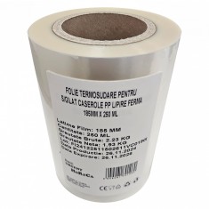 Folie termosudare pentru sigilat caserole PP, lipire ferma 185MM X 250 ML
