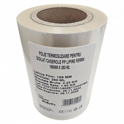 Folie termosudare pentru sigilat caserole PP, lipire ferma 185MM X 250 ML foto