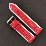Cumpara ieftin Curea de ceas Piele Naturala Rosie cu margini Albe 24mm A-2F22R, Time Veranda