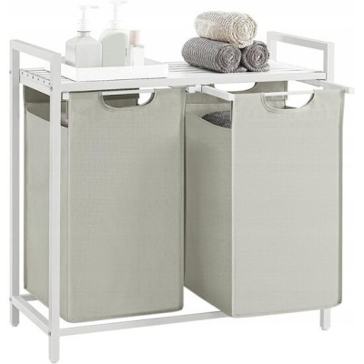 Raft baie cu cosuri rufe, Artool, placa raft MDF, cadru otel, 2 compartimente rufe, alb, 73x33x72 cm foto