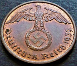 Moneda istorica 2 REICHSPFENNIG - GERMANIA NAZISTA, anul 1939 A * cod 956