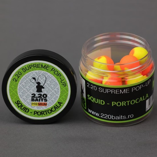 Pop Up 2.20 Baits Supreme, Galben- Portocaliu, Squid &amp; Portocala, 16mm, 100ml