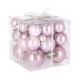 Cumpara ieftin Set 37 Globuri de Craciun pentru Brad cu agatatori, din Plastic, diametru 8 cm, roz perlat, Springos