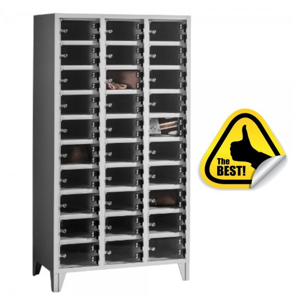 DULAP VESTIAR METALIC CU PICIOARE SI 30 COMPARTIMENTE USI PLEXI, 900x500x1800 mm (LxlxH), FIRST