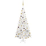 Brad de Crăciun pre-iluminat cu set globuri, alb, 240 cm, L