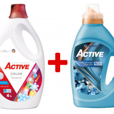 Detergent lichid pentru rufe colorate Active, 6 litri, 120 spalari + Balsam de rufe Active Magic Blue, 1.5 litri, 60 spalari