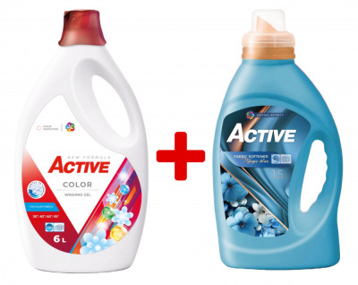 Detergent lichid pentru rufe colorate Active, 6 litri, 120 spalari + Balsam de rufe Active Magic Blue, 1.5 litri, 60 spalari foto