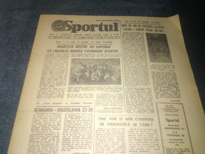 ZIARUL SPORTUL 23 OCTOMBRIE 1981