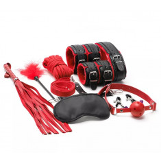 Set BDSM 10 Piese, Rosu/Negru, Guilty Toys