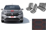 Huse Auto Piele Eco Dacia Logan 2021+ Bancheta Fractionata Negru+Rosu ALM - Calitate Premium, Fabricat in Romania