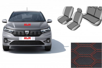 Huse ALM - piele eco Dacia Logan 2021+ cu bancheta fractionata Negru+Rosu foto