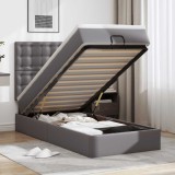 VidaXL Pat otoman cu saltea, gri, 90x200cm, piele ecologică