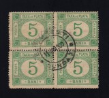 ROMANIA 1898 - TAXA DE PLATA FILIGRAM PR 5 BANI BL 4 CIRCULAT