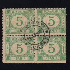 ROMANIA 1898 - TAXA DE PLATA FILIGRAM PR 5 BANI BL 4 CIRCULAT