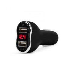 Adaptor de &amp;icirc;ncarcare cu conectare la bricheta auto - 2 x USB, cu voltmetru şi ampermetru - Negru Best CarHome foto