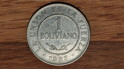 Bolivia - moneda de colectie exotica - 1 peso boliviano 1997 - frumoasa ! foto