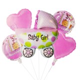Set 5 baloane folie, 45cm &ndash; 68cm, forma carucior, it&rsquo;s a girl &ndash; baby girl, roz, Ropet
