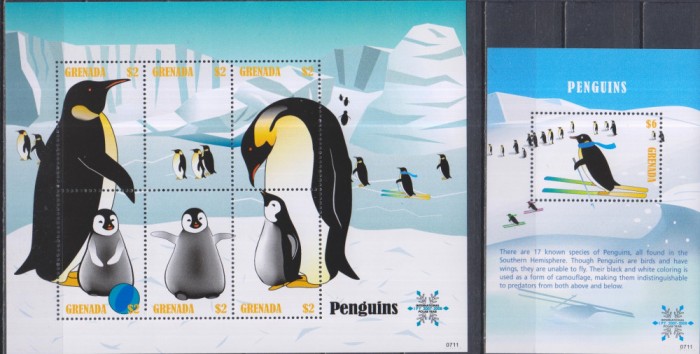 Timbre cu pinguini din Grenada