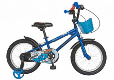 Bicicleta copii 16 FIVE Robin cadru otel culoare albastru negru roti ajutatoare varsta 4 6 ani foto