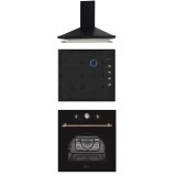Pachet rustic incorporabil cuptor electric, plita gaz si hota decorativa Dolce Vita Black Studio Casa, Clasa energetica A, 6 functii, Grill, Ventilato
