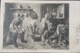 Carte Postala, Familie stand de vorba in bucatarie, perioada interbelica