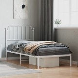 Cadru Pat Metalic vidaXL Alb 90x190 cm cu Tăblie, Robust, Spațiu Depozitare, Suport Saltea, Oțel