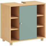 HOMCOM Corp sub lavoar, mobilier de baie cu 6 rafturi deschise și ușă cu &icirc;nchidere amortizată 60 x 33 x 57 cm, verde | Aosom Romania