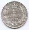 Serbia 2 Dinari 1915 - Petar I, Argint 10 g/835, 28mm, Md5, KM-26.1, Europa
