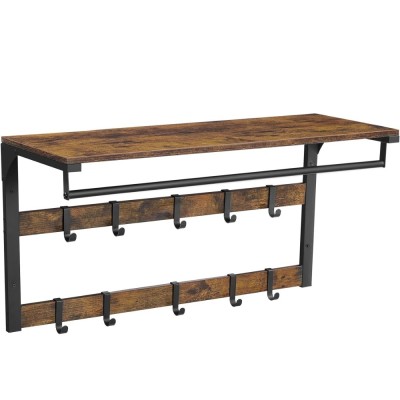 VASAGLE Cuier de perete cu raft de depozitare, 10 carlige, 30x80x42 cm, maro rustic Household NewTrend foto