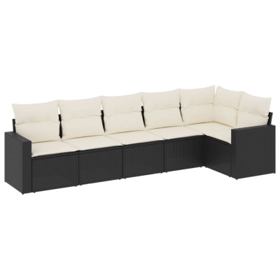 Set mobilier de gradina cu perne, 6 piese, negru, poliratan foto