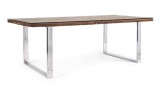 Cumpara ieftin Masa picioare inox cu blat lemn maro si sticla Stanton 220 cm x 100 cm x 76 h